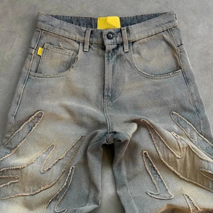 Pantalon Harem Noir Effet Vieilli avec Bords Effilochés Coupe Ample Longueur Entière Taille Haute en Coton Denim Style Hip Hop Streetwear - Product Image 5