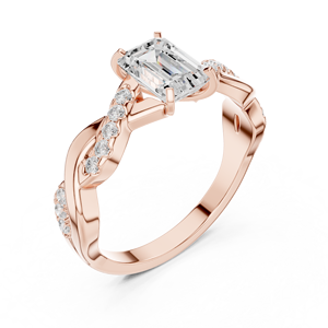Brilliant <b>Emerald</b> Cut Moissanite Diamond <b>Ring</b> in 14K Rose Gold Finish Sterling <b>Silver</b> Twisted Vine Pave Band Wedding <b>Ring</b> - Product Image 3