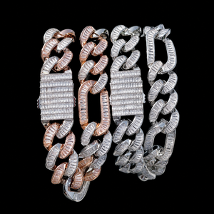 High Demand Trendy Design Baguette Cubic Zirconia Diamond Two Tone Full Iced Cuban Link Hip Hop 18K <b>Solid</b> Gold Unisex Chain - Product Image 3