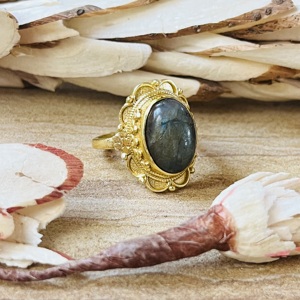 New Arrival Flower Shape <b>Ring</b> Labradorite Gold Plated Brass <b>Ring</b> Vintage Statement Floral <b>Ring</b> Ethnic <b>Chunky</b> Wholesale <b>Ring</b> - Product Image 3