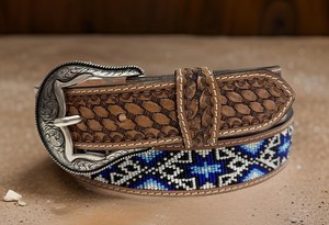 Hand-Tooled with <b>Beads</b> Genuine Cowhide Leather Belt for Men Custom Logo Equestrian Riding Belt Luxury Vintage - Product Image 2