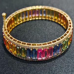 Brazalete de mujer con rayas de arcoíris de diamantes de colores, brazalete de oro de 14 quilates, diamante cultivado en laboratorio, joya Rizta, bisutería. - Product Image 4