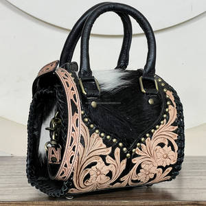 Wholesale Genuine <b>Leather</b> <b>Tooled</b> Western Speedy Bag Cowhide <b>Leather</b> Floral Handcrafted Lady Shoulder Multipurpose Speedy Handbag - Product Image 4