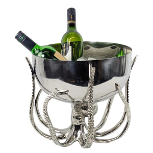 Luxury Antique Silver Champagne <b>Ice</b> Bucket Metal Wine <b>Cooler</b> Octopus Design Aluminium Casted Vintage Bar Party Beverage Tub - Product Image 3
