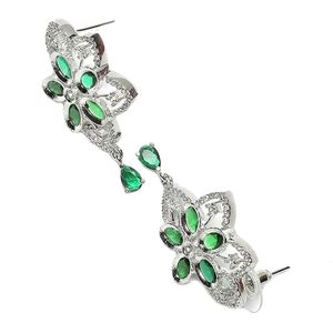 Ensemble collier et boucles d'oreilles en alliage plaqué argent en forme de fleur avec strass en cristal vert, bijoux de mariage pour femmes - Product Image 3