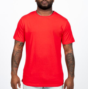 T-shirt rouge à col rond pour homme, 100 % coton, coupe classique, uni, décontracté, tricoté, respirant, séchage rapide, logo frontal - Product Image 1