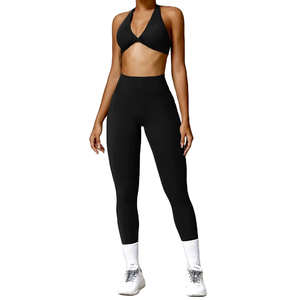 Ensemble de yoga deux pièces en nylon et spandex pour femmes, leggings taille haute et soutien-gorge de sport, vêtements de sport sans couture pour la gym, l'entraînement et le fitness - Product Image 1