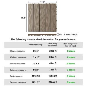 27-Pack Plastic <b>Interlocking</b> Deck <b>Tiles</b> 11.8"x11.8" Waterproof Flooring for Indoor Outdoor Patio 27 Pack 11.8"x11.8" Decking - Product Image 5