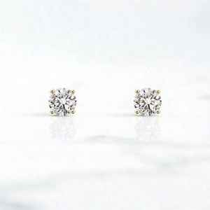 Boucles d'oreilles clous en diamant rond CVD cultivé en laboratoire, classiques solitaires, en or massif 10 carats, cadeau idéal pour mariage ou promesse - Product Image 2