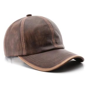 Casquette de baseball en cuir véritable OEM d'usine, en cuir de vache, visière incurvée réglable, chapeau tendance - Product Image 3