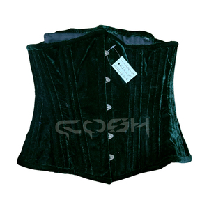 <b>Underbust</b> Green Velvet Corset With Busk Closure - Product Image 1