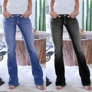 Jeans de Mezclilla de Alta Calidad para Mujer, Corte Recto, Cintura Media, Casuales, 100% Algodón Elástico, Estilo Desgastado, Venta al Por Mayor - Product Image 2