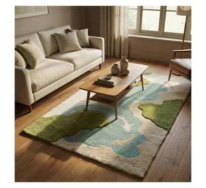 Tapis paysager à motifs lac et étang, tufté à la main, 100% laine de qualité supérieure ou un mélange laine-soie, tufté à la main - Product Image 2