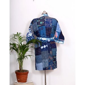 Robe de chambre kimono en soie indienne multicolore, style Kantha, vente en gros, vêtements de nuit, couleur rouge, patchwork fait main, robe longue maxi - Product Image 6