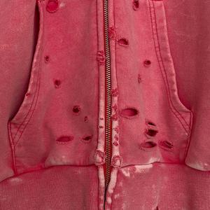 Sweat à capuche zippé vintage personnalisé unisexe en molleton bouclette délavé à l'acide 100% coton polaire hiver 500 GSM - Product Image 4