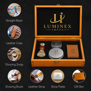 Navaja de Afeitar Recta Vintage Luminex Impex con Mango de Concha de Abulón y Acero al Carbono, Lista para Usar en Barberías y Salones - Product Image 5