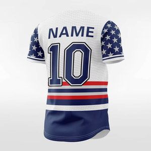 Maillot de baseball personnalisé pour homme, manches courtes, maille respirante, impression sublimée, motif drapeau, blanc, bleu, rouge, numéro 10, uniforme d'équipe - Product Image 3