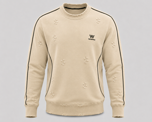 เสื้อสเวตเชิ้ตคอวีทรงหลวมสำหรับผู้ชาย สีเบจ ยี่ห้อ Warpro ผ้าฝ้ายถักลายขาดๆ สวมใส่สบายๆ เหมาะสำหรับฤดูใบไม้ร่วง - Product Image 1