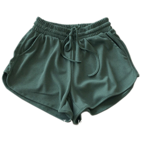 Shorts en tricot noir pour femme avec cordon de serrage à la taille et logo sur la jambe droite, style décontracté, couleur unie, coupe taille mi-haute - Product Image 3