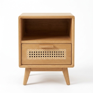 Table de chevet Enzo modèle KAG CAB05, design moderne élégant, bois de teck luxueux, texture en rotin, avec un rangement élégant, 1 tiroir - Product Image 2