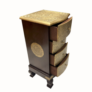 Nirmala Handicrafts Handcrafted Eco-Friendly Modern Wooden <b>Chest</b> 4 Drawers Embossed Brass Metal Foil Fitted Tops Multifunction - Product Image 5