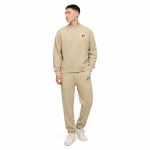 Men's Beige Knitted Crew Neck <b>Sweater</b> <b>Set</b> Regular Fit Casual Joggers Custom Logo Pocket Design Autumn Wear Two Piece Hoodies - Product Image 1