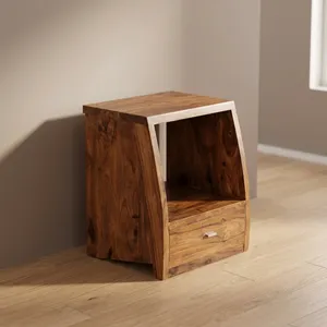 Mesa de Noche de Madera Maciza con Cajón, Mesa Auxiliar de Almacenamiento para Dormitorio, Estilo Rústico Moderno - Product Image 5