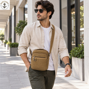 <b>Tan</b> Brown Canvas Crossbody <b>Bag</b> with Front Zipper | Compact Shoulder Sling <b>Bag</b> with Layered Storage for Travel and Everyday Carry - Product Image 3