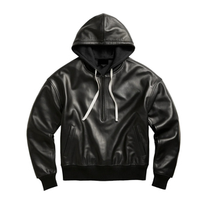 OEM Custom High Quality 100% Leather Hoodies for Men Winter Plain Dyed Casual Street Style Waterproof Breathable - Product Image 4