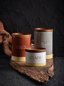 Ceramic Food <b>Storage</b> Containers With Wooden Lids Airtight Minimalist Design For Kitchen Use Sugar Coffee Salt Tea Jars - Product Image 6