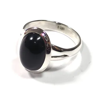Modern Black Onyx Cocktail Ring 925 Silver Plated Oval Bezel Setting Unisex Fashion Jewelry Daily Wear Gift - Product Image 1