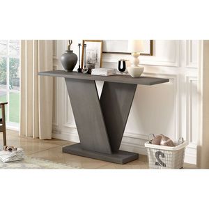 Mesa Consola Clásica Versátil Mirod con Base en V y Chapa de Madera Natural para Exhibir Artículos Favoritos - Product Image 4