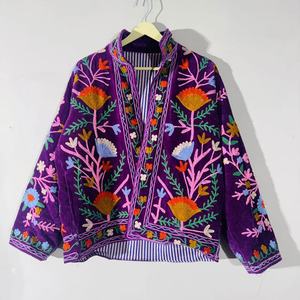 Veste courte en coton TNT Suzani pour femmes, vêtements ethniques brodés, vêtements d'extérieur courts - Product Image 1