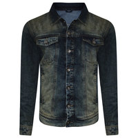 Veste en jean déchirée pour homme, coupe ajustée, boutonnée, décontractée, bleu délavé, manches longues, col rabattu, en coton tissé