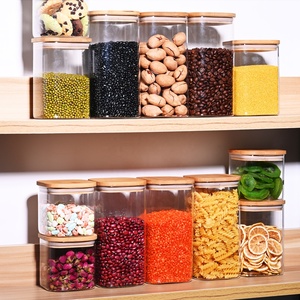 27oz bening persegi kedap udara kaca penyimpanan makanan stoples kaca dengan tutup bambu untuk meja dapur, permen, kue, beras, Sereal - Product Image 6