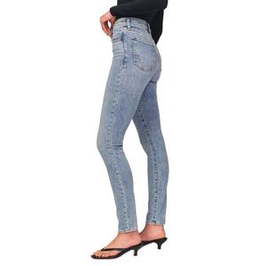 Jean droit long pour femme en denim 100 % coton, coupe droite, coupe-vent, écologique, séchage rapide, taille mi-haute, bouton et fermeture éclair sur le devant - Product Image 4