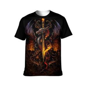 เสื้อยืดแขนสั้นพิมพ์ลายดาบมังกรสำหรับผู้ชาย คอกลม ทรงปกติ สวมใส่สบาย โลโก้ด้านหน้า ผ้าโพลีเอสเตอร์ ลายทอ - Product Image 5