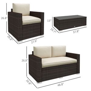 Set Divano in Rattan Khaki a 4 Pezzi con Poltrone, Tavolino da Caffè con Piano in Vetro, Struttura in Alluminio, Mobili da Giardino in Vimini per Esterni - Product Image 3