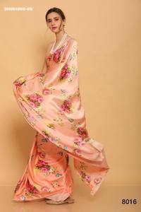 Magnifique sari en soie satinée japonaise avec impression numérique riche - Collection de blouses en soie diamantée - Exportateur de mode féminine - Fournisseur indien - Product Image 2