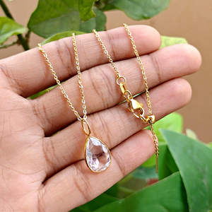 Collar con colgante de cuarzo transparente facetado para uso diario, con engaste de latón chapado en oro de 18k, estilo minimalista. - Product Image 5