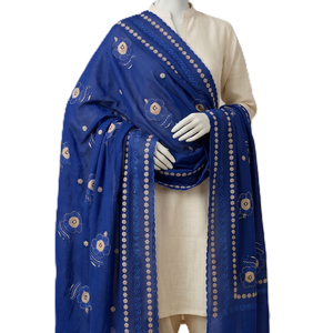Women Blue Swiss Voile Floral Embroidered <b>Shawl</b> Gold Thread Work Ethnic Daily Wear Scarf <b>Wrap</b> - Product Image 1