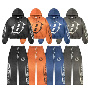 Survêtement surdimensionné personnalisé imprimé DTG, effet délavé, 100% coton 400 GSM, tissu doux et respirant, sweat à capuche et pantalon de survêtement à épaules tombantes - Product Image 1
