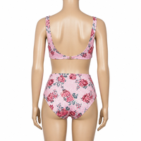 Set Bikini Cetak Bunga Pinggang Tinggi Desainer untuk Wanita, Baju Renang Dua Potong V-Neck, Pakaian Renang Pantai Custom untuk Kolam Renang