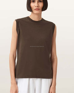 Camisetas sin mangas de LICRA de algodón de alta calidad para mujer, cuello redondo, fácil de usar, transpirable, patrón sólido, longitud corta, logotipo frontal, tela de Jersey - Product Image 1