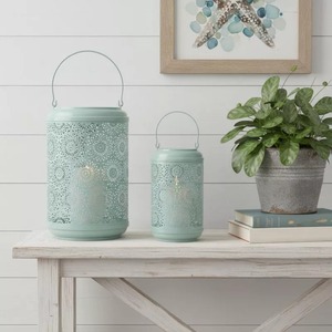 Ensemble de lanternes en fer vert menthe avec motif découpé, décoration portable pour la maison - Product Image 6
