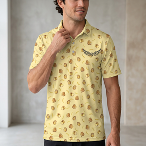 Camiseta de Golf de Manga Corta para Hombre, Color Amarillo Sólido, con Logotipo Frontal, Diseño Casual Transpirable de Poliéster/Algodón - Product Image 6