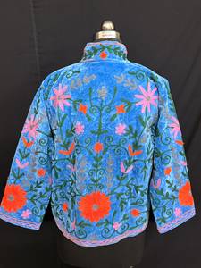 Stunning Royal Blue Velvet Hand Embroidered Floral Suzani Coat Ethnic Kashmiri Winter <b>Cardigan</b> Jacket <b>Women</b> Outerwear - Product Image 4