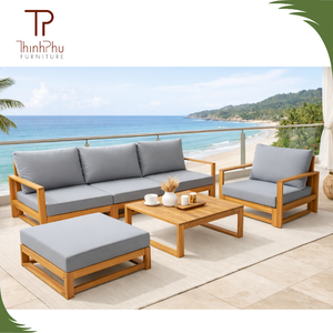 UV-Resistant Outdoor Furniture in Wax Brown with Non-Waterproof Cushions Solid Acacia <b>Wood</b> <b>Frame</b> Contemporary Design - Product Image 1