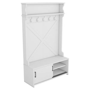 Appendiabiti da Ingresso Bianco con 5 Ganci e Panca Contenitore, Scaffale Espositivo con 1 Cassetto - Product Image 2