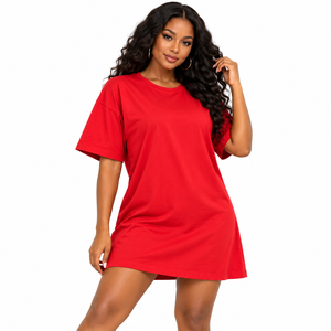 Plus Size <b>Women</b> Solid Red Crew Neck Short Sleeve T Shirt Dress A-Line OEM ODM <b>Clothing</b> Manufacturer Summer Dress Ladies Tops - Product Image 1
